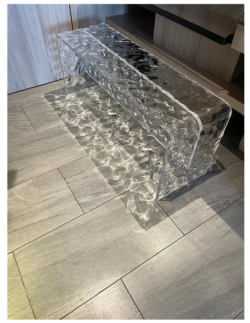 Nordic Acrylic Shoe Changing Stools Transparent Bench Water Ripple Bed End Stool for Bedroom Light Luxury Living Room Furniture