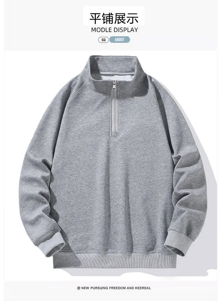 Big Size Clothing Store Sweatshirt Men Half Turtleneck Zip-up Long Sleeve Pullover Male Loose Fit Spring Autumn Large Plus 10XL