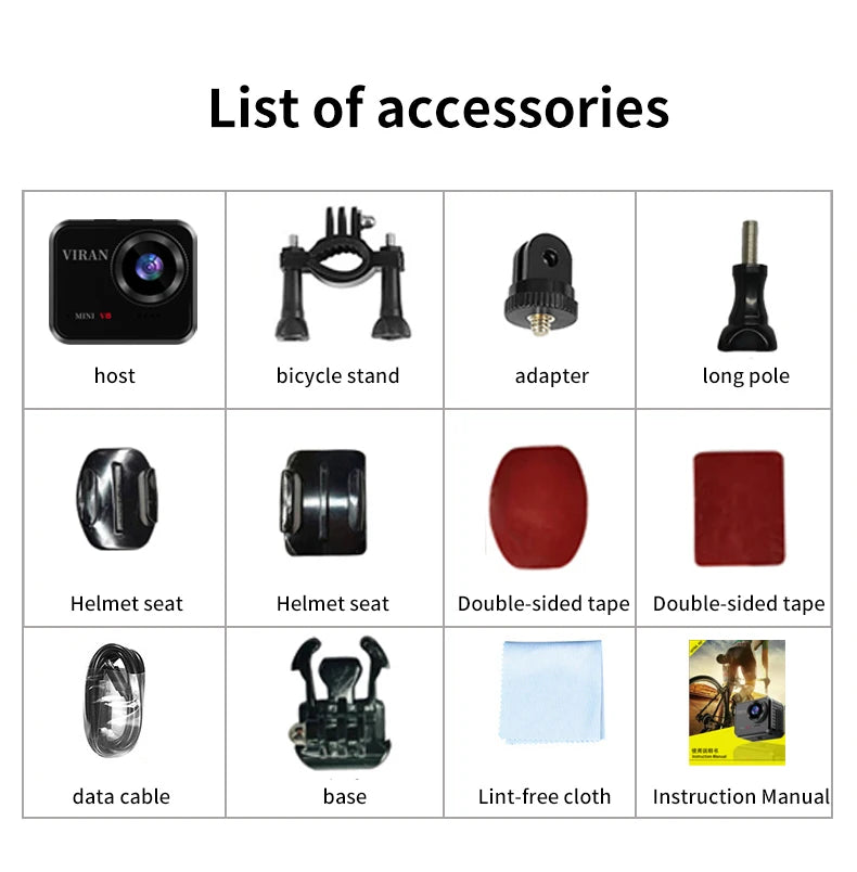 Mini HD Action Camera with 1.54 Inch Screen Long Battery Life Portable for Cycling Outdoor Recording Includes 128GB Memory Card
