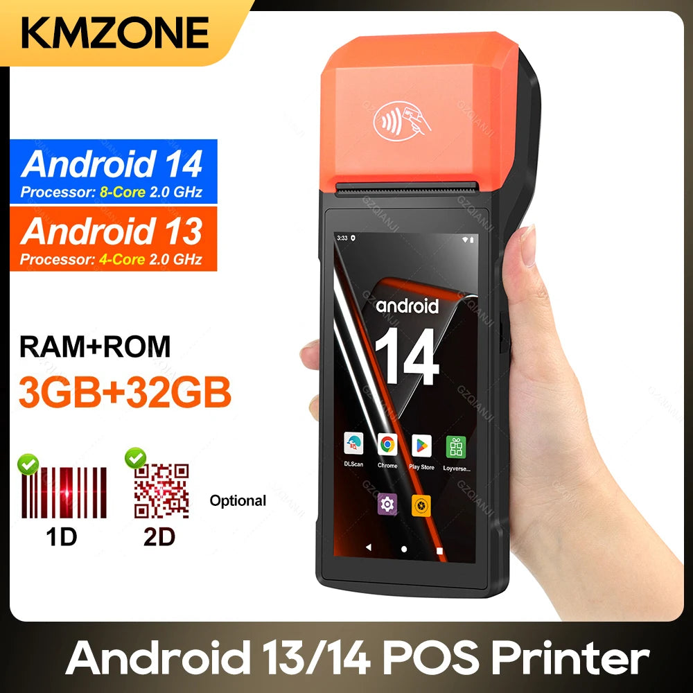 Android 13/14 Handheld Terminal POS 58mm Mobile Receipt Bill Thermal Printer 1D/2D Scanner 5.5''HD Support WiFi Bluetooth POS