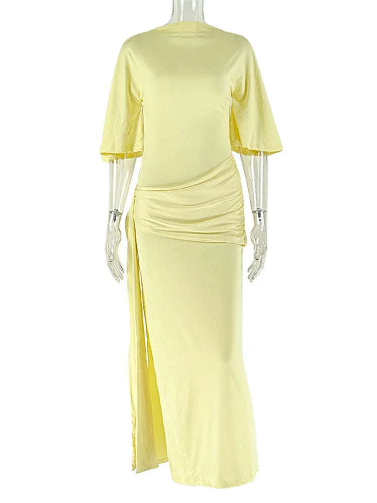 Weird Puss Sexy Split Dress Women Y2K Belt Ribbon Patchwork Backless Short Sleeve Classic Evening Birthday Party Elegant Bodycon