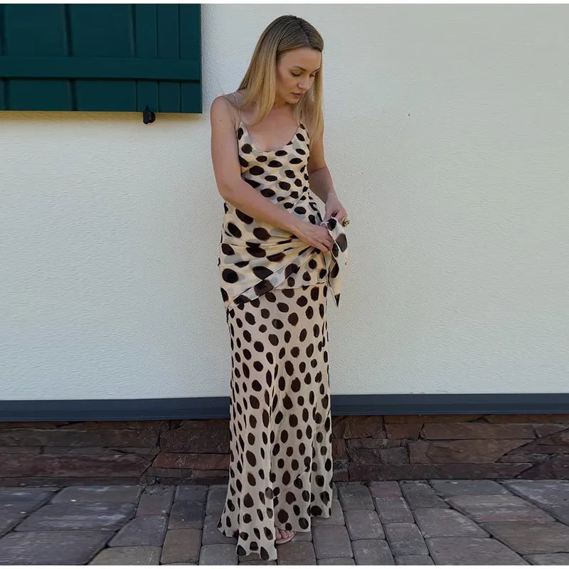Vintage Print Maxi Dress Square Neck Spaghetti Strap Sleeveless Off Shoulder Detachable Wrap Tie Sash Dresses 2026 Chic Outfits
