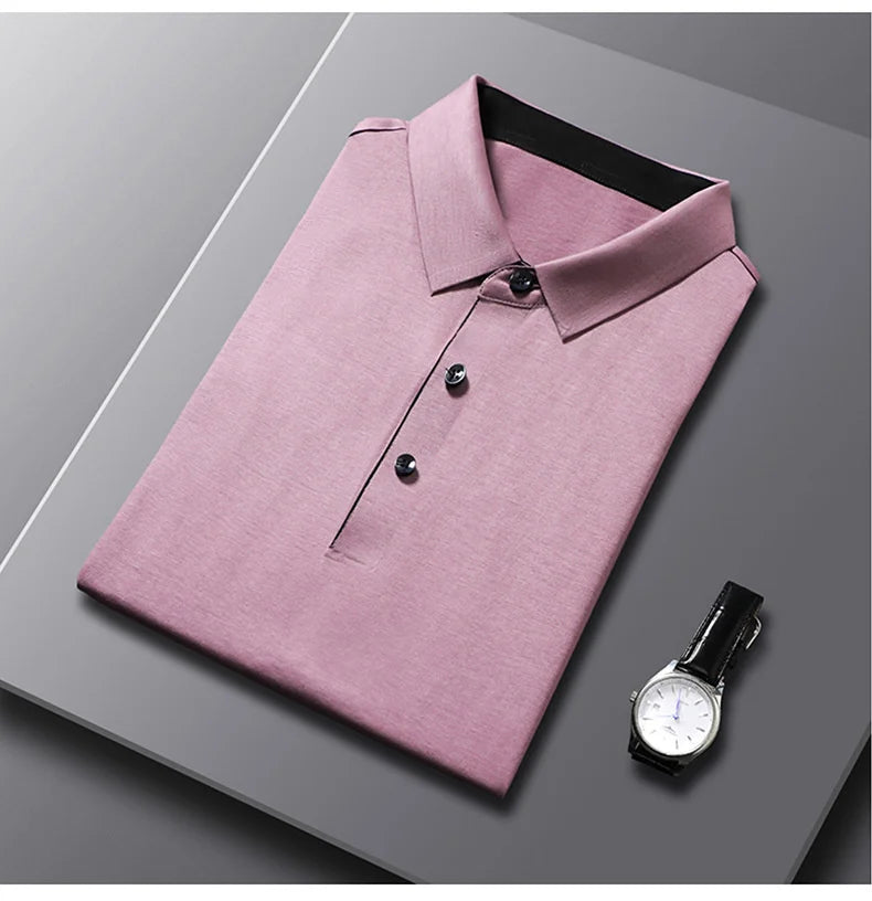 Bamboo Fiber Viscose And Cotton Blend Polo Shirt Men Short Sleeve Collar New Seamless T-shirt Summer Thin Lightweight Poloshirt