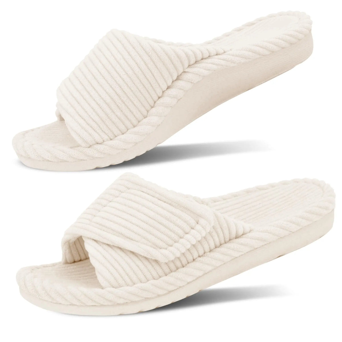 Evshine Women's Orthopedic House Slippers Arch Support Indoor Fur Slippers with Adjustable Strap Open Toe Corduroy Bedroom Shoes