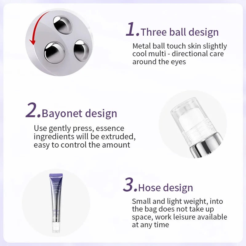 Improve Wrinkle Dark Circle Eye Cream Roller Massager Firming Moisturizing Eye Bags Hyaluronic Acid Eye Skin Care Products