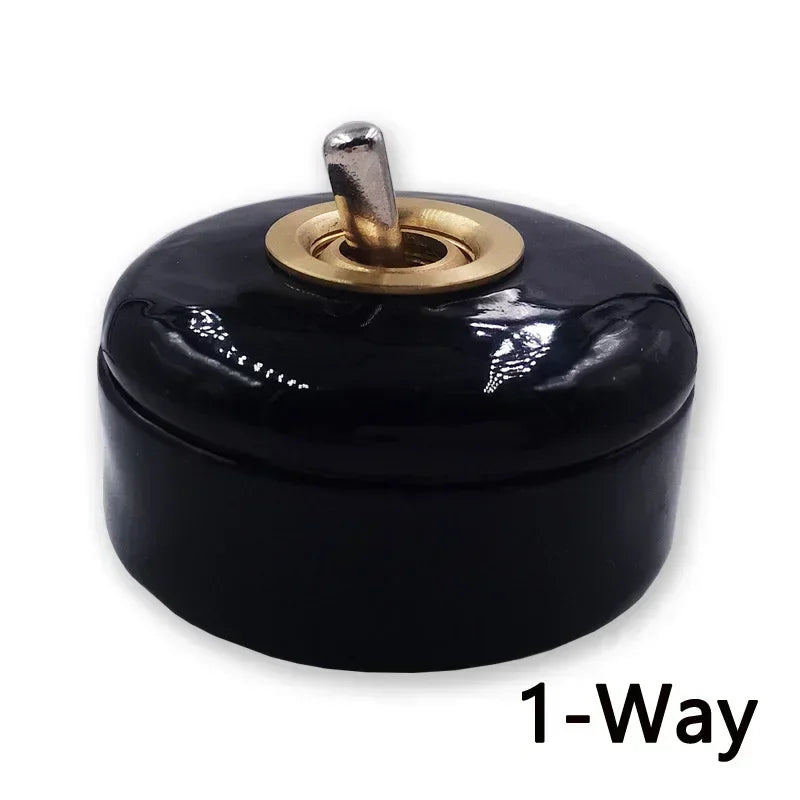 High Quality Retro Ceramic Round Toggle Switch 1 Ｗay 2 Way Control Wall Light Switch