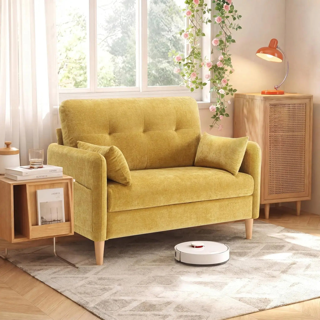 47" Chenille Loveseat with Pillow & Removable Cover for Small Space Bedroom Apartment Dorm Office, Customized