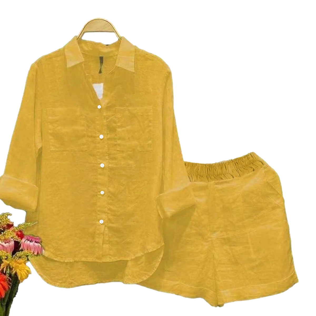 Fashion 2 Piece Sets Women Elegant Slim Long Sleeve Irregular Top With High Waist Shorts Set Streetwear