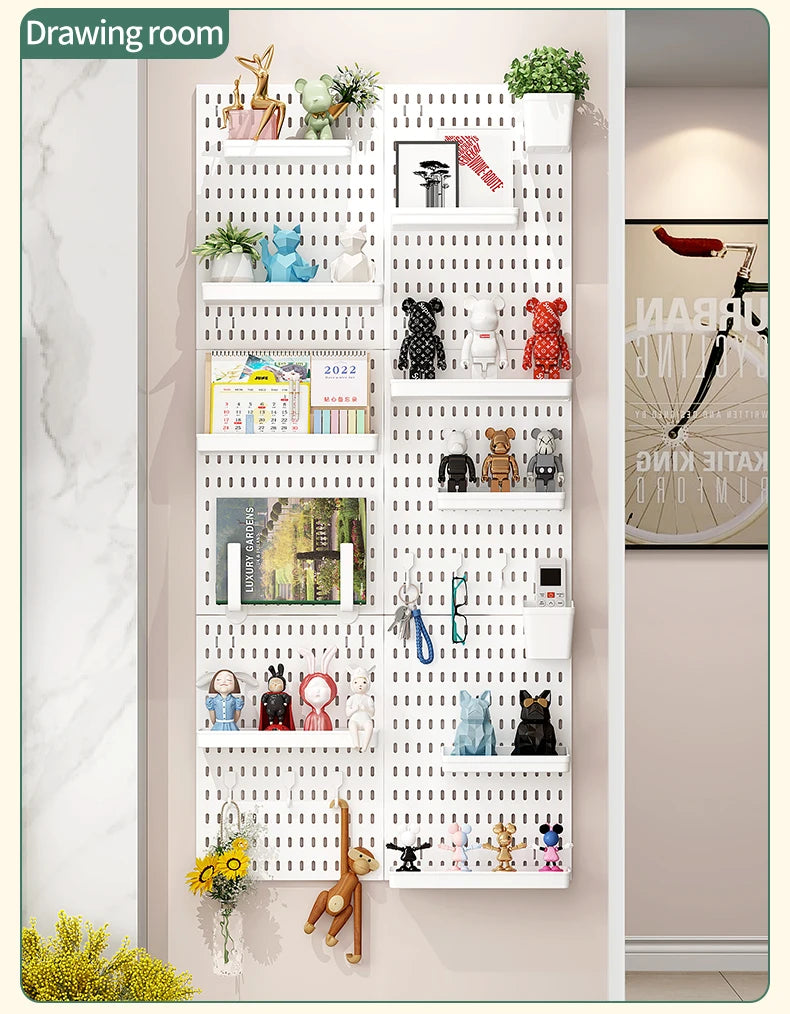 Study Room Pegboard with Shelves Tool Free Wall Grid Scratch Proof Easy to Install for Computer Desk Accessories