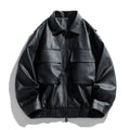 Men Trend Motorcycle Leather Jacket Bomber Pilot Retro Loose Pu Short Leather Jacket Autumn Winter New Lapel Big Pocket Coat