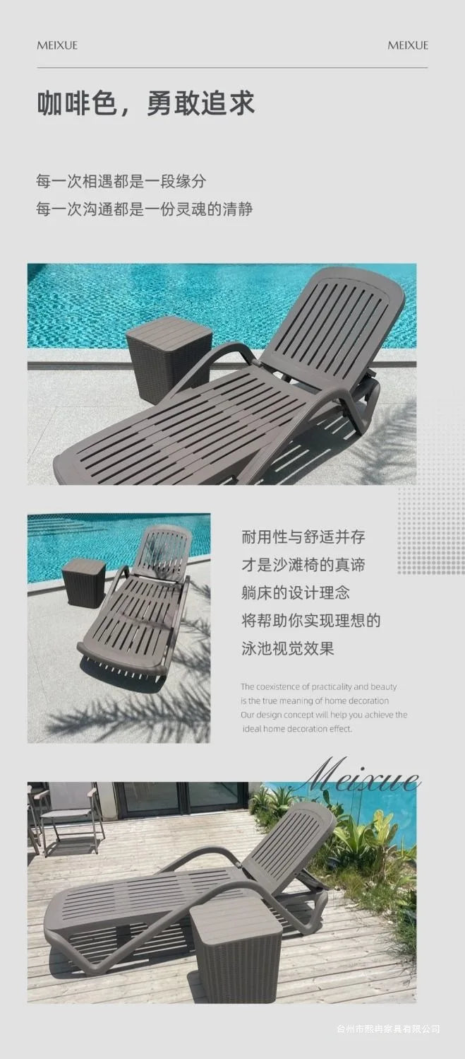 Outdoor swimming pool loungers swimming pool bed seaside plastic folding loungers bathhouse hot spring hotel water park loungers