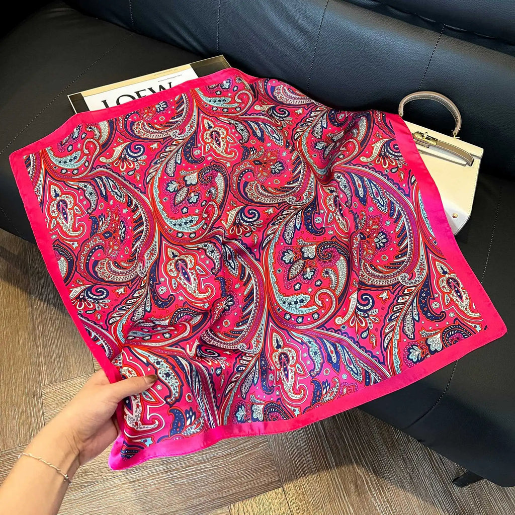 Luxury Brand Paisley Houndstooth Printed Square Scarf Soft Satin Thin Smooth Neck Scarf Sunscreen Headscarf For Women Head Wrap