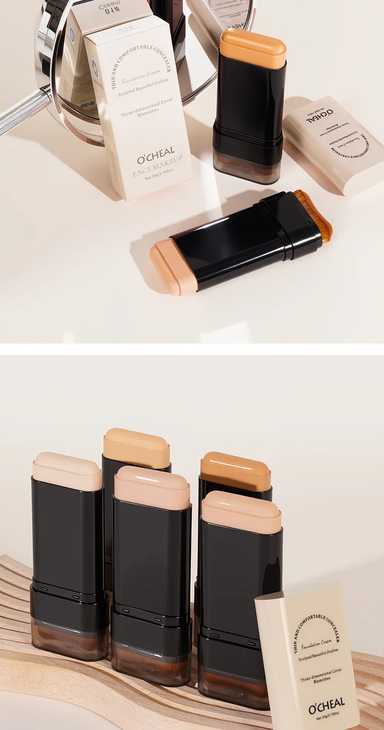 Double-Headed Foundation Make-Up Stick, Waterproof, Set Makeup, conceal, Moisturize, Control Oil, Brighten, No Makeup Transfer
