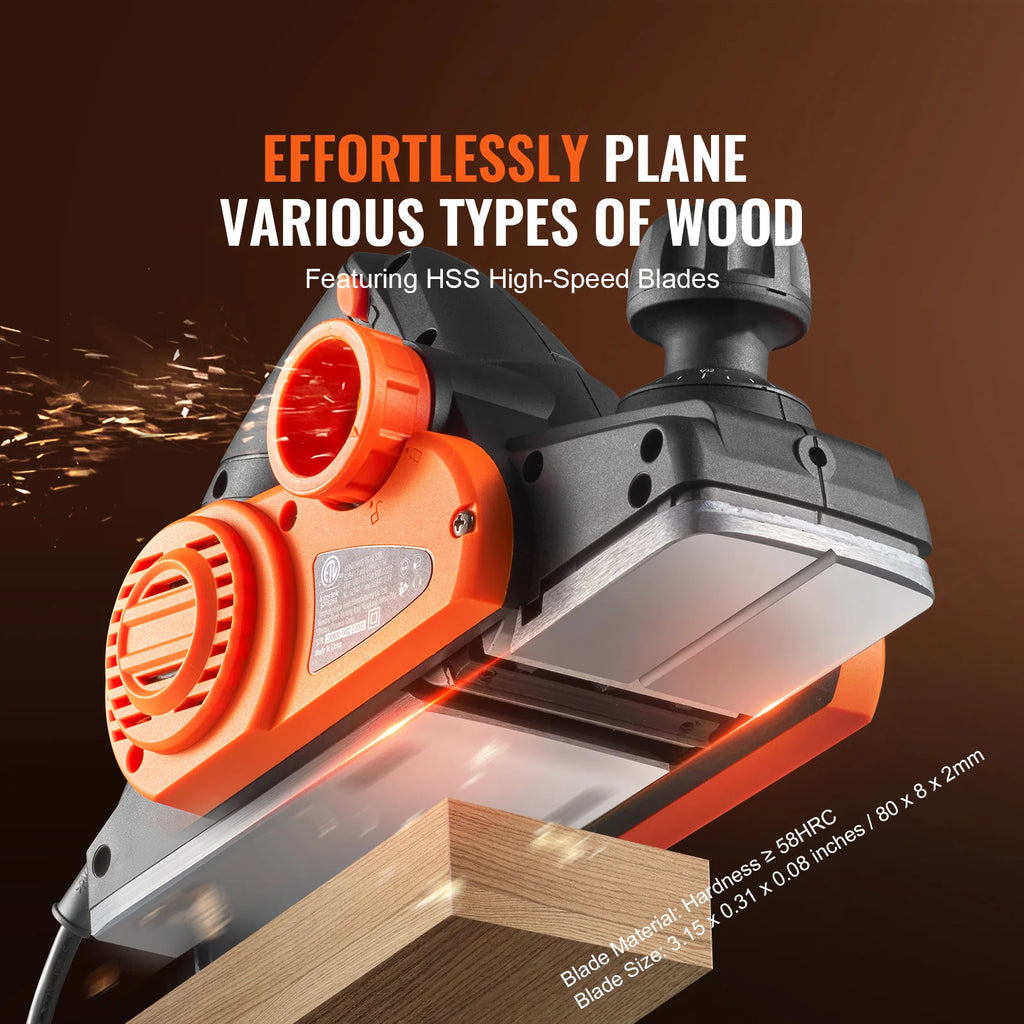 VEVOR Electric Hand Planer 3-1/4" width 16500 RPM High-Speed Powerful Electric Corded Handheld Planers for DIY Woodworking Tool