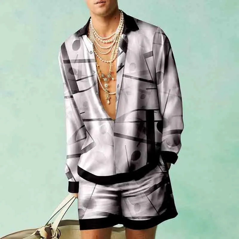 2PCS Suits Men Fashion Shirts+Shorts Two Piece Sets Hawaii Shirts Luxury European Shirt Sets Beach Vocation Outfits Streetwear