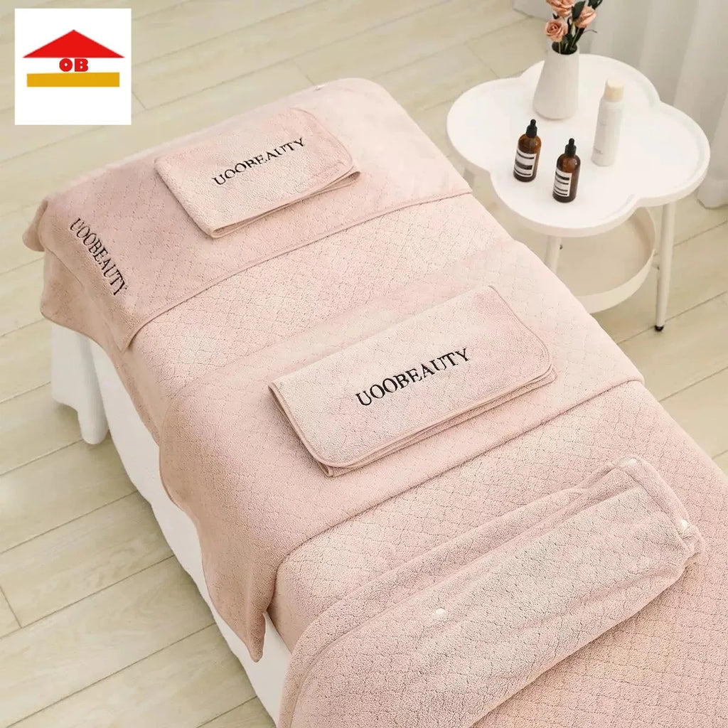 Customized Logo Beauty Salon Specific Towel Coral Fleece Bath Skirts Perforated Bedding Large Bath Towels Clinics Nails Esthetic