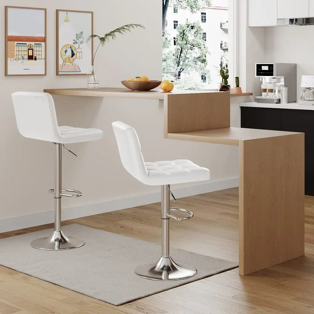Bar Stools Modern Pu Leather Swivel Adjustable Hydraulic Bar Stool Square Counter Height Stool Set of 2 White