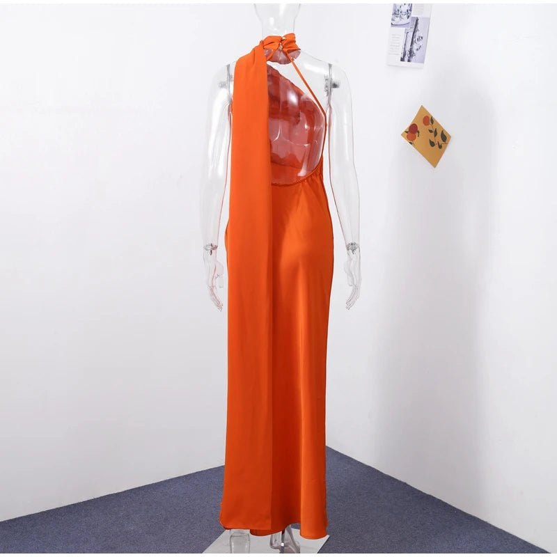 Backless Satin Long Sling Dress Women V Neck Sleeveless Slit Solid Sexy Party Dresses 2026 Summer Lady Vacation Evening Robes