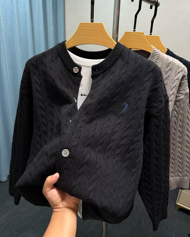 Luxury Brand Jacquard Round Neck Sweater Cardigan Men's Autumn Winter Trend Classic Paul Embroidery Loose Casual Knitted Coat