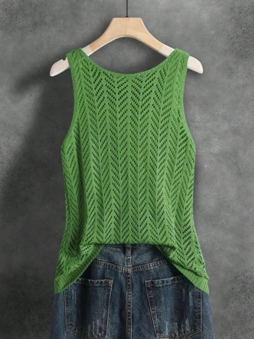 Ladies Elegant Solid Color Knitted Vest Summer Thin Layer Short Outerwear Tank Top Suitable for Denim Jeans