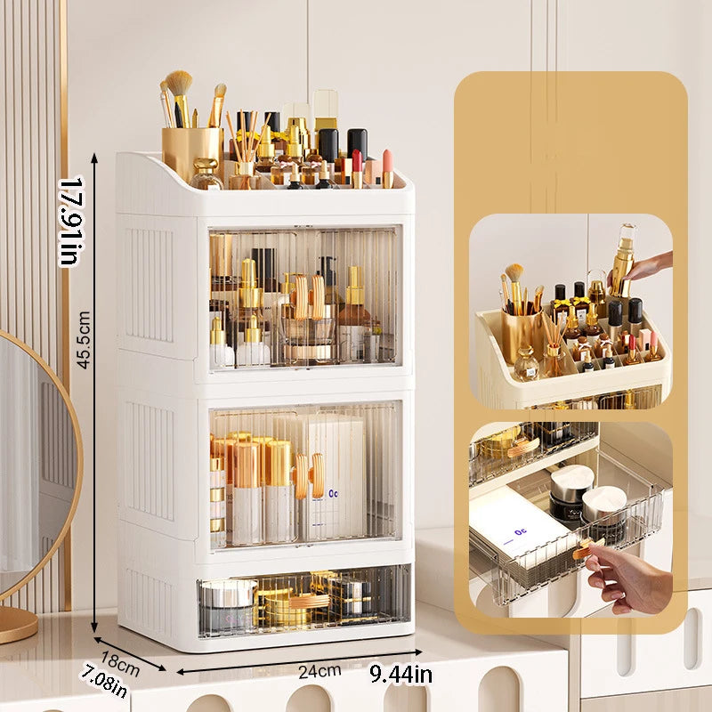Makeup Drawer Organizer with Divided Compartments, Suitable for Dressing Table/Bathroom, for Organizing and Storing Household Items on the Desktop, Dust-Proof and Easy to Clean, Simple White Design, Stackable Makeup Drawer Bo