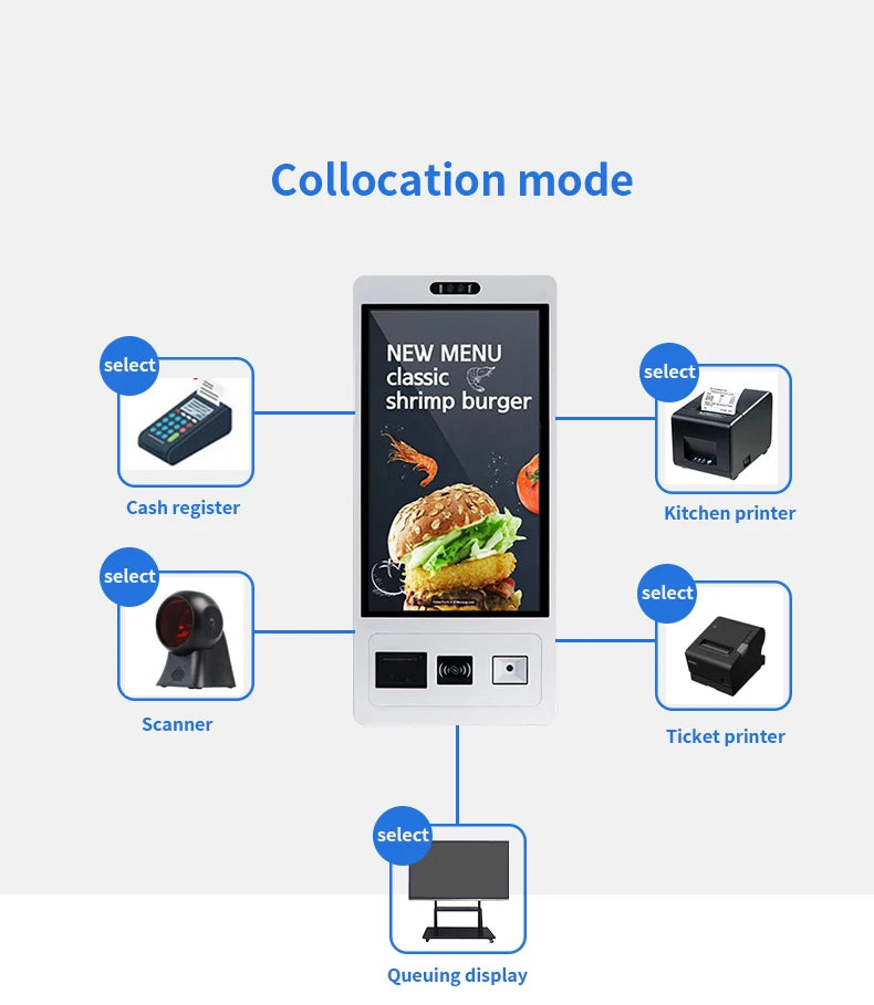 Function Self Service Ordering Totem Machine Wall With Barcode Scanner and Printer Desktop Payment Kiosk 21.5" 23.8" Multi