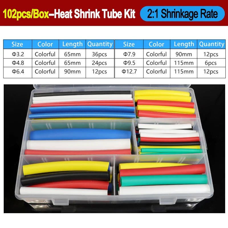 2:1/ 3:1/4:1 Heat Shrink Tube Set 73~900pcs Shrinkage Tubing Kit Cable Repair Protecter Wire Insulation Thermoresistant Sleeving