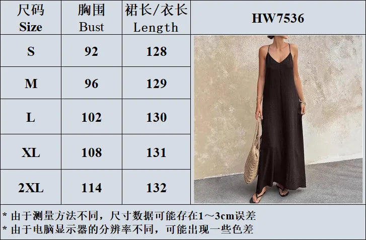 Women's New Solid Color Spaghetti Strap Deep Backless Loose Flowy Maxi Dress Elegant Comfort Casual Trendy Versatile Daily Dress
