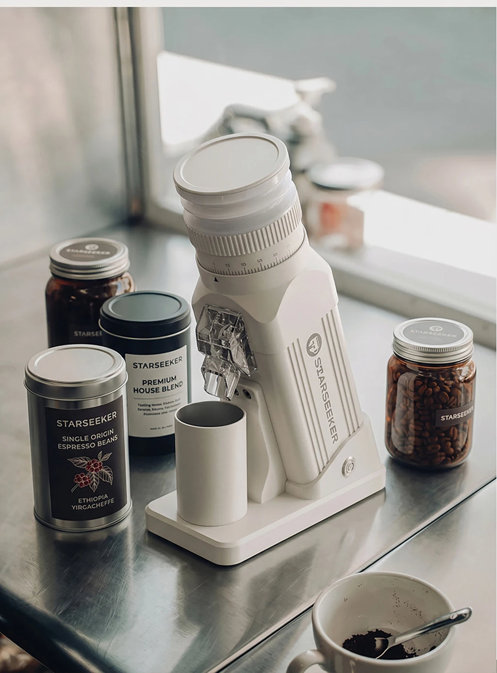 STARSEEKER E64 Electric Coffee Grinder Home 64mm Titanium Plated Flat Burr 1800RPM For Espresso Coffee Bean Stepless Adjustment