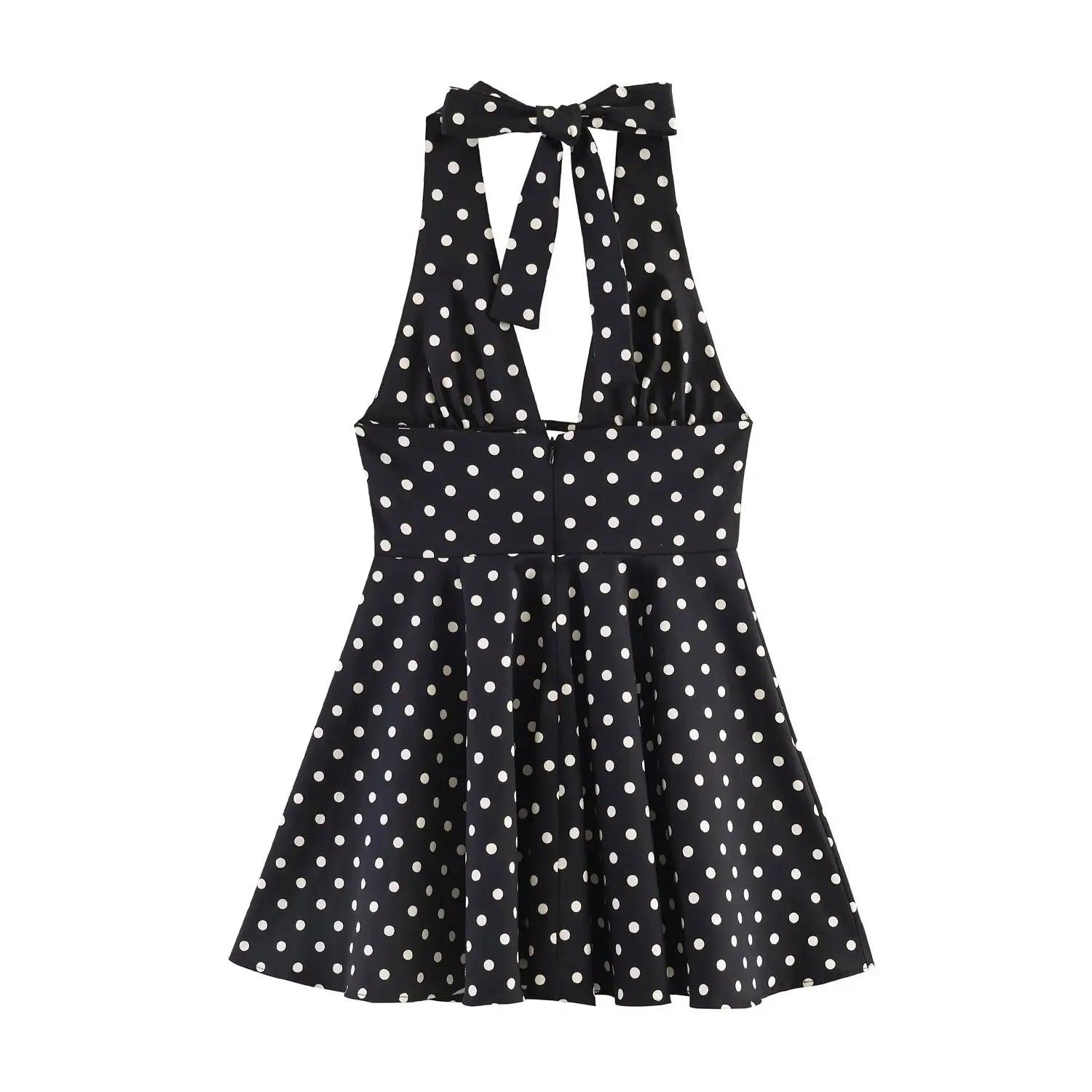 BSAY New Retro Polka Dot Halter Neck Mini Dresses Sexy Backless Tie Neck A-Line Short Dress Summer Beach Party Outfit