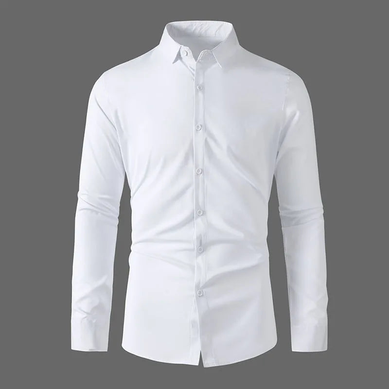 Men's Business Casual Long Sleeve Shirt Solid Color Wrinkle Resistant Comfortable All-Season Versatile Solid Color Top
