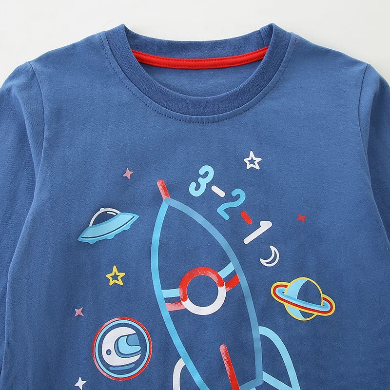 Little maven Autumn Spring Baby Boys Long Sleeve T Shirt Cartoon Rocket Boys T-Shirts Plane Tops Children's Costume Blue Tees