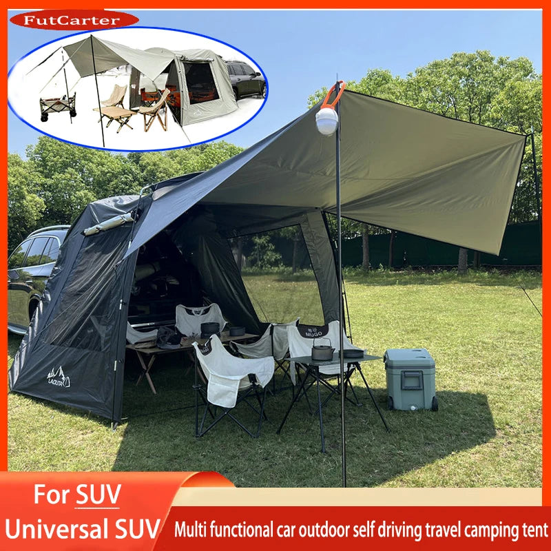 Outdoor SUV Car Camping tent Portable Waterproof Tent 3-4 people Dome Extension tent Sunshade Tunnel style tent,Large tent.