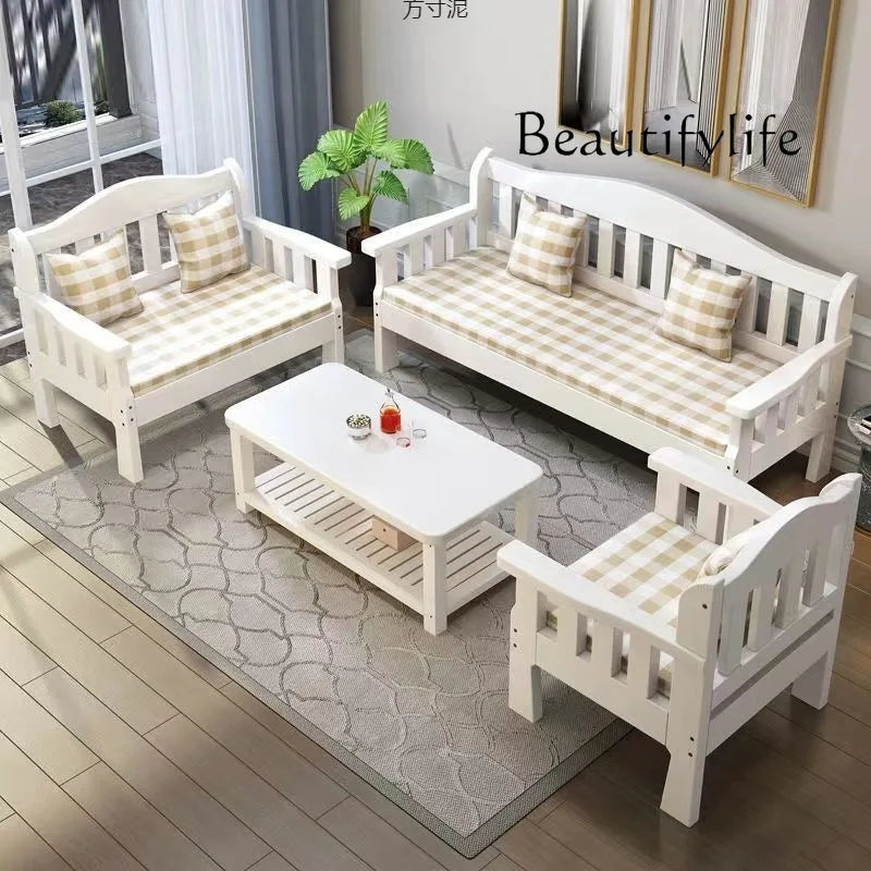 Solid wood bench combination sofa small apartment simple leisure living room retro balcony new Chinese style office wooden sofa