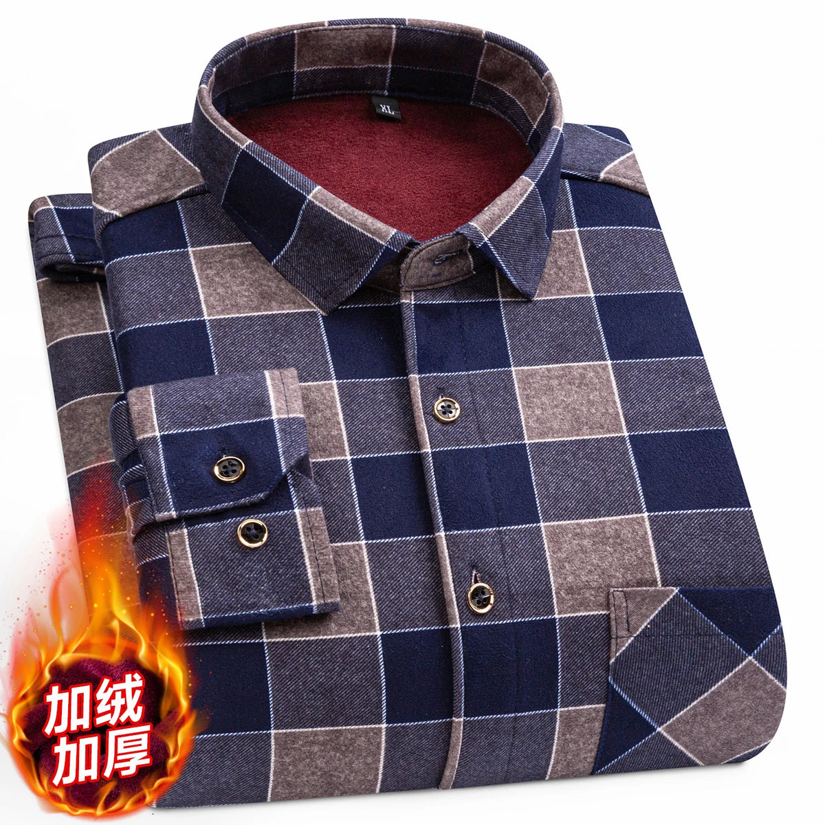 Men's Long Sleeved Shirt With Fleece Lined Winter Thickened Flannel Casual Plaid Stripe Daily Slim Man Clothes Plus Size 8XL 7XL