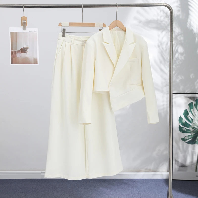Solid Women Officewear Lapel Pockets Long Sleeve One Button Cinched Waist And Wide Leg Pant Fashion Lady Streetwear Commute 2026