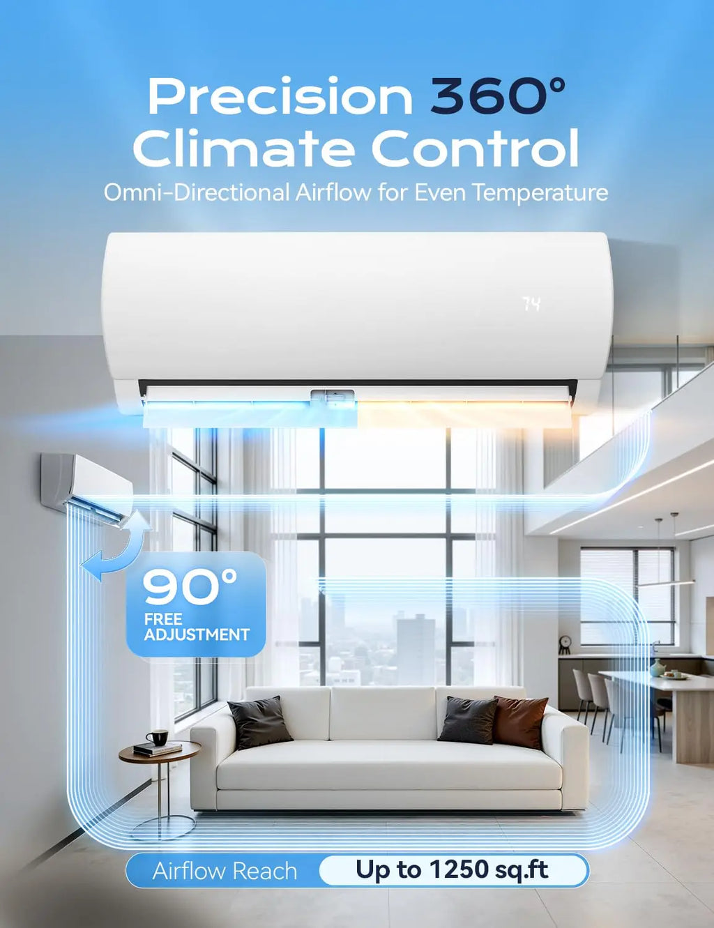 18000 BTU Mini Split Air Conditioner & Heat Pump 19 SEER2 230V Energy Efficient 1250 Sq.Ft Installation Kit, Custom