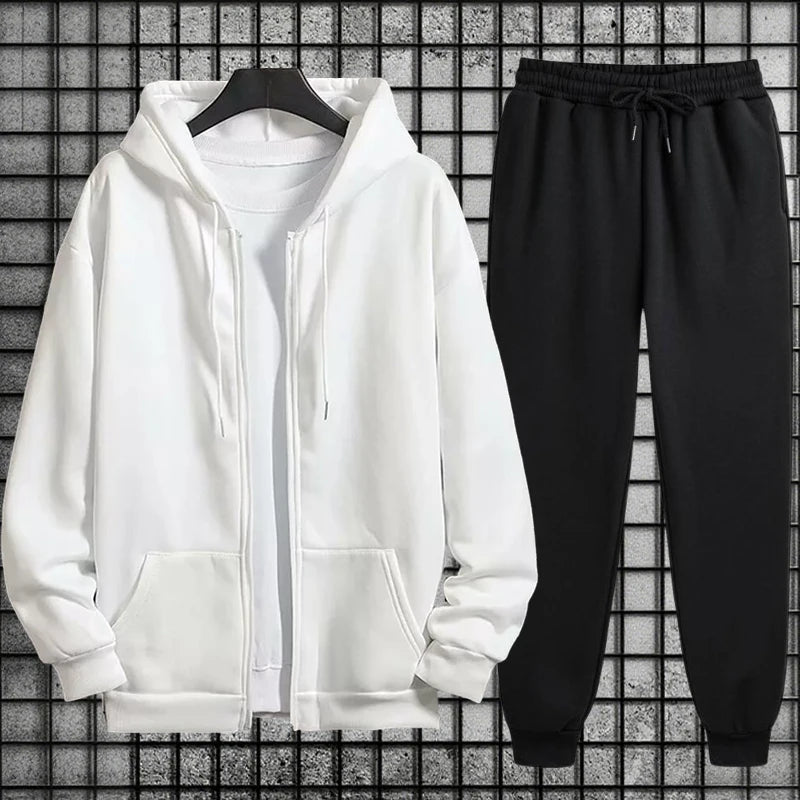 2026 New Arrival Men's Zipper Hoodie Sweatpants 2 Piece Set High Quality Hooded Long Sleeve Sweatshirt Autumn Winter Tracksuit