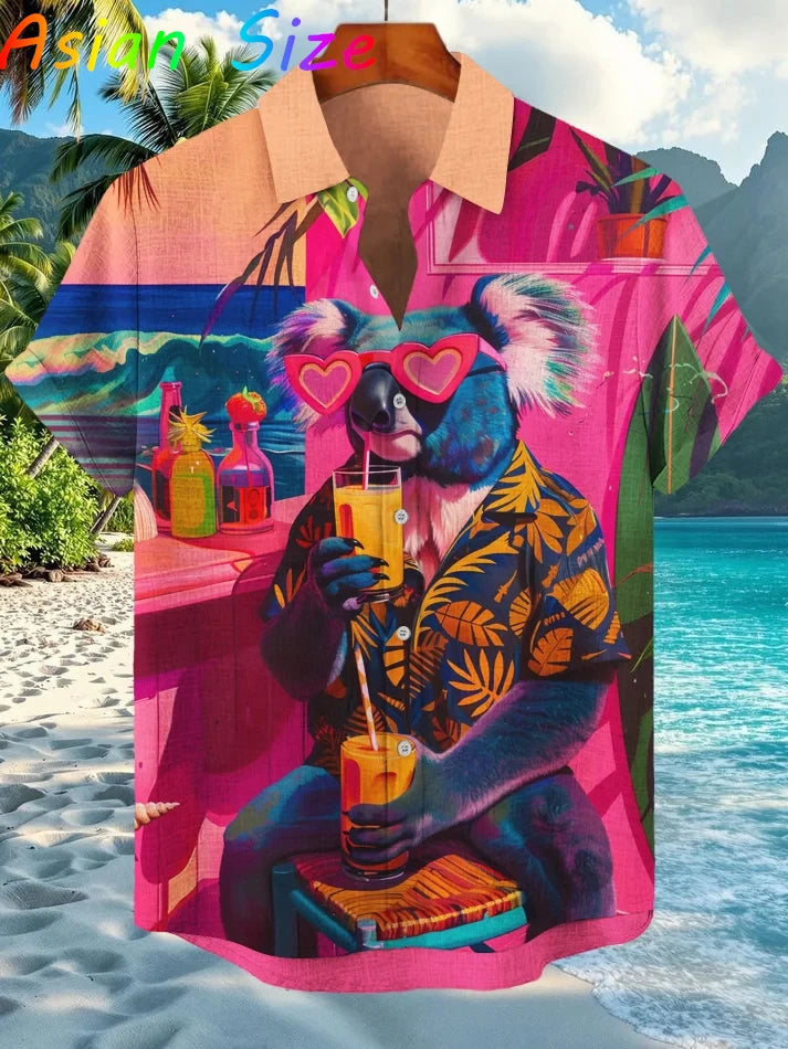 Funny Animal Cat Hawaiian Shirts Men Women Sunglass Raccoon Shirt New Button Down Tropical Beach Party 2026 Blouses Aloha Shirt