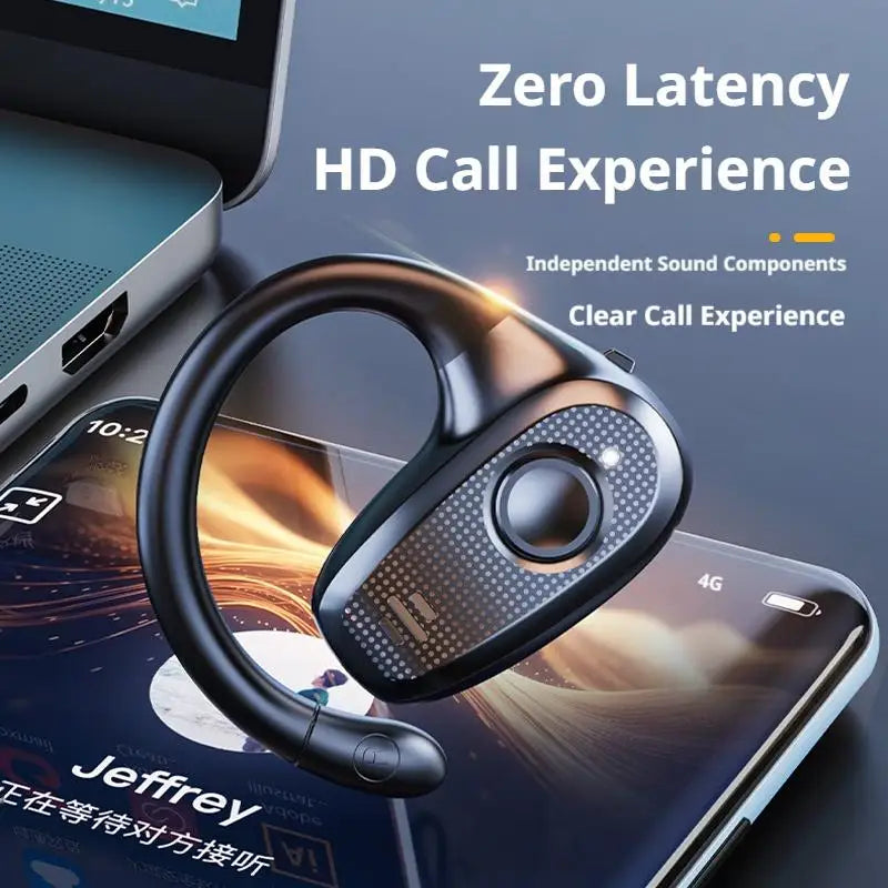 Open Ear Wireless Bluetooth Headset Ear-Hook Single Earbud Non In-Ear Sports Fitness Headphone Long Battery Life Earphone