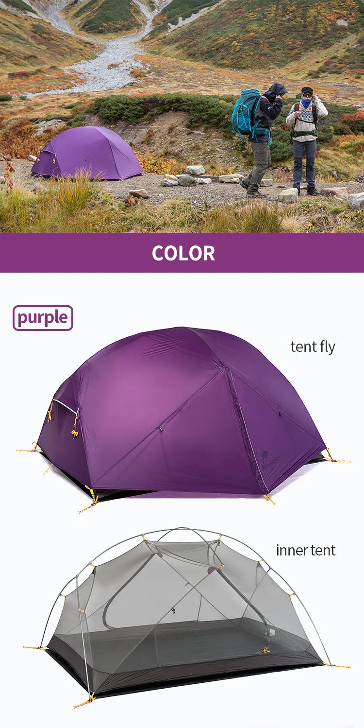 Naturehike Mongar Tent Camping Tent 2 Person Ultralight Professional Waterproof & Windproof Backpack Tent 20D Nylon Travel Tent