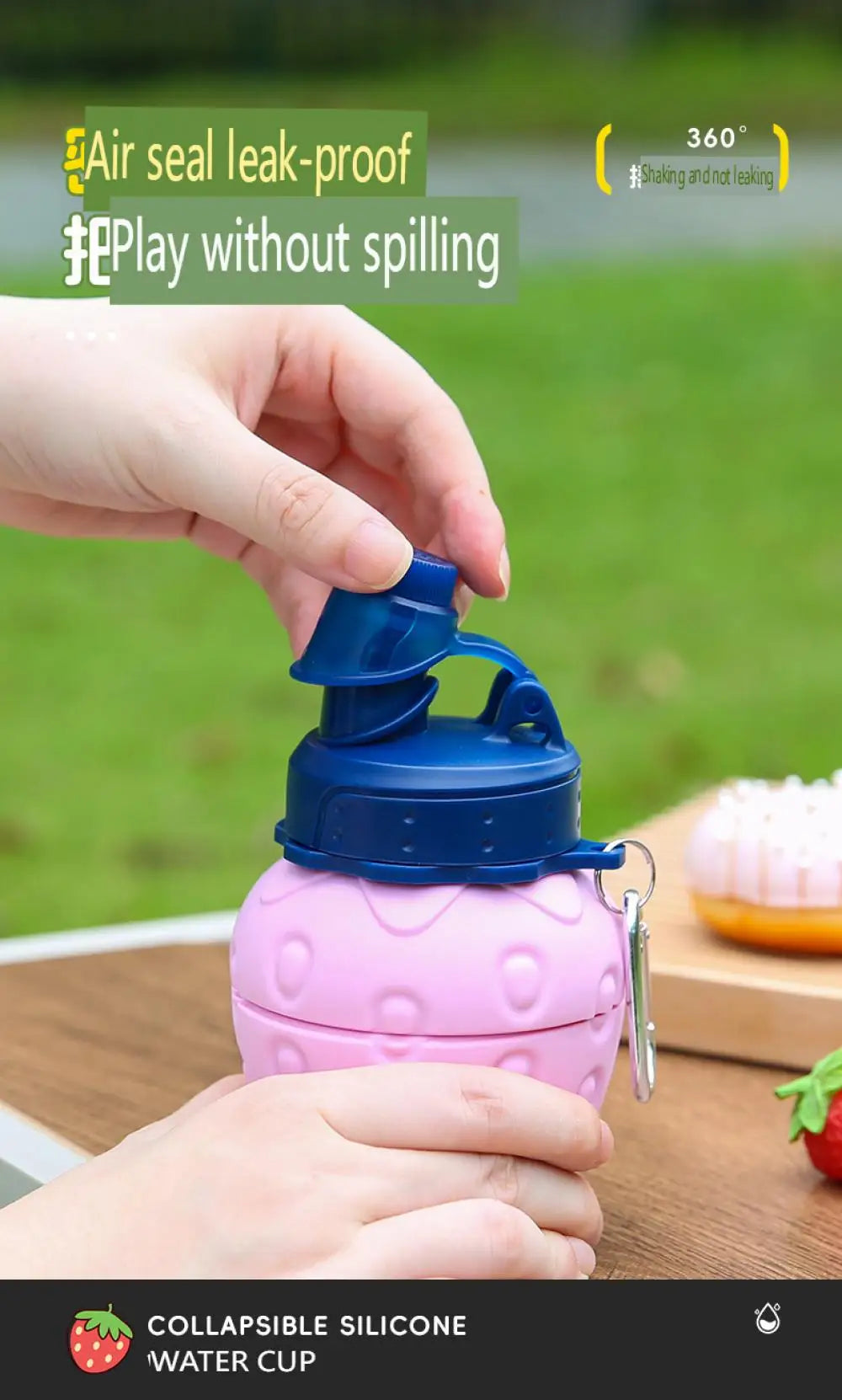 Portable Foldable Sports Water Bottle 600Ml Travel Sports Bottle Strawberry Shaped Water Bottle Kids Silicone Telescopic Cup