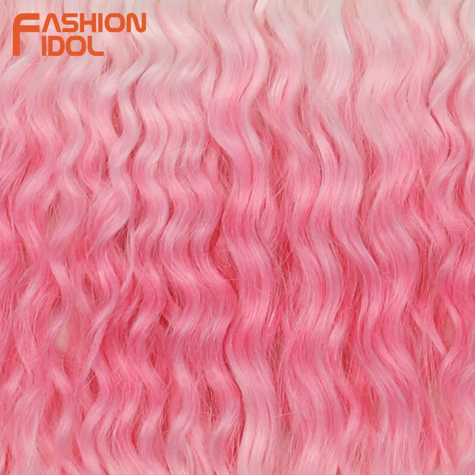 FASHION IDOL 24 Inch Ariel Hair Synthetic Crochet Curly Hair Water Wave Braid Hair Ombre Pink Deep Wave Braiding Hair Extensions