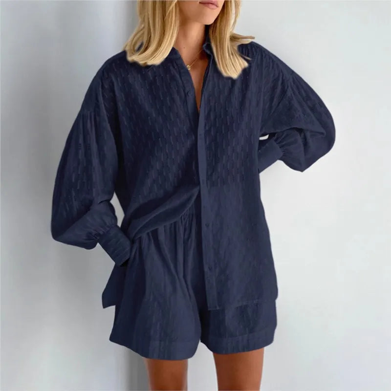 Women's Two Piece Set Outfits Summer Fashion Loose Shorts Long Sleeved Elegant Shirt 2 Piece Sets Suit For Women Streetwear 2026