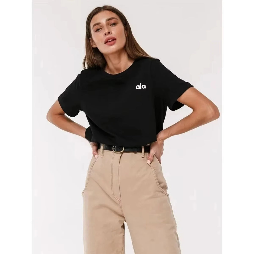 American Ala Sports Simple Summer Fashion Leisure Home Commuting Versatile Round Neck Short Sleeve Cotton T-shirt