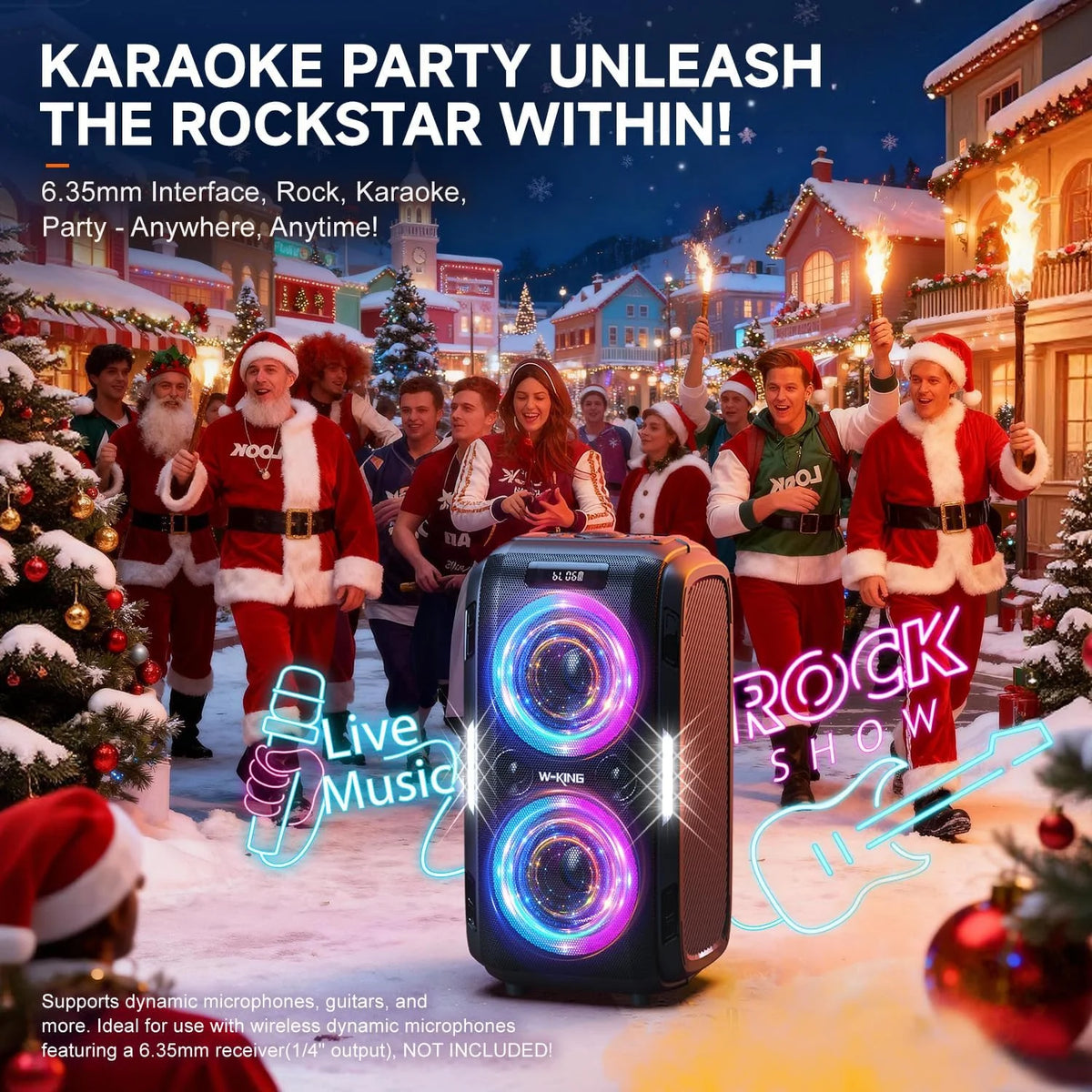 W-KING T9 PRO 250W Peak Bluetooth Party Speaker 125dB Loud 2×6.5" Subwoofer Bluetooth 5.3 TWS Portable Bass Speaker