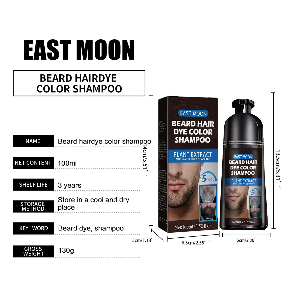 Natural Beard Dye Shampoo Permanent Repair White Grey Hair Removal Instant Mustache Dying Blacking Fast Beard Coloring for Men