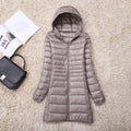 Plus Size White Duck Down Jacket Light-weight Down Jacket Women Inner Cloth Coat Ladies Long Winter Hat Hooded Femal