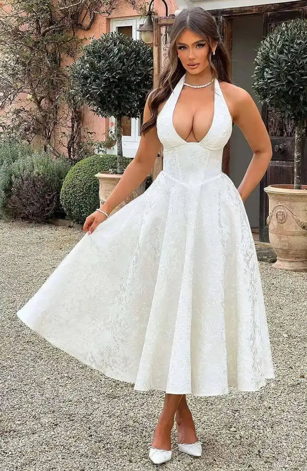 Giyu Club Evening Party Dresses Women 2025 Summer Sexy Bow Halter Long Dress Elegant Jacquard Lace Up Backless Birthday Robe