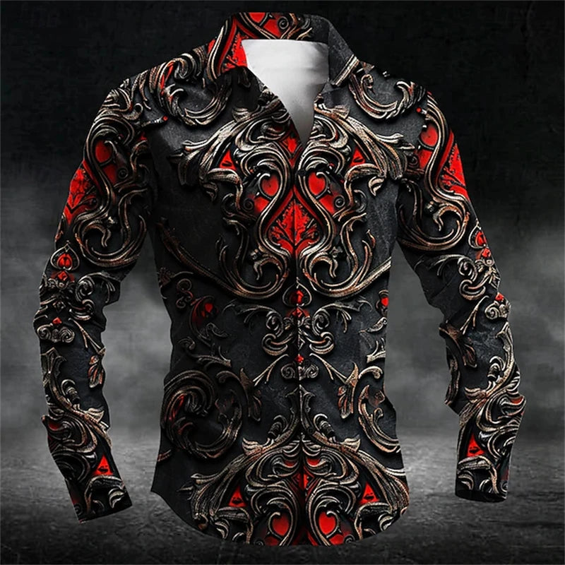2026 Halloween Fun New Fall and Winter Yellow Shirt Halloween Party Fashion Men's Long Sleeve Tops Temperament Button Down Shirt